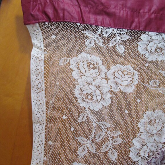 Swag Curtain Ivory Floral Lace with Burgundy 62 x 30 Beautiful! - Picture 11 of 16